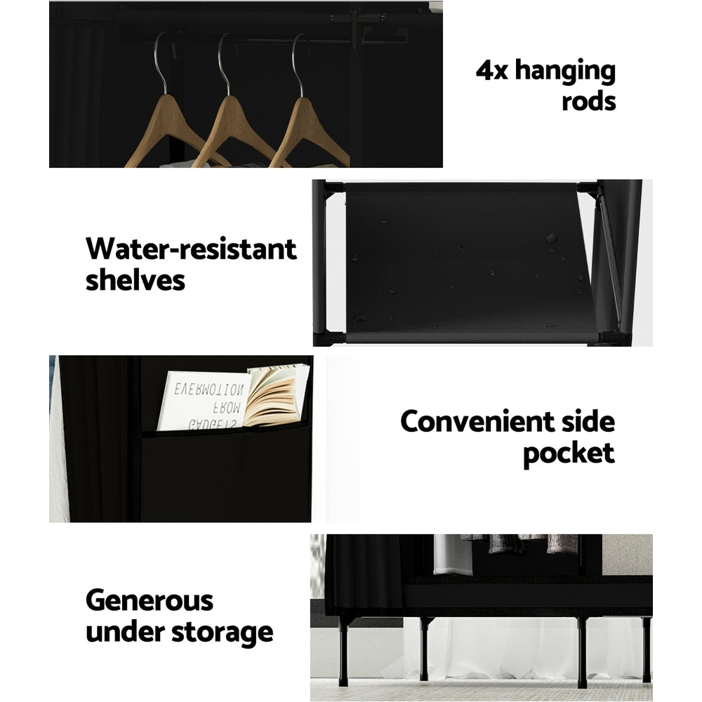 Artiss Clothes Wardrobe Closet Storage Large Portable Organiser with Shelf Black