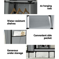 Thumbnail for Artiss Clothes Wardrobe Closet Storage Large Portable Organiser with Shelf Grey