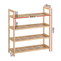 Thumbnail for Artiss 4-tier Shoe Rack 12 Pairs Shoe Storage Weaved Shelves Solid Wood Frame