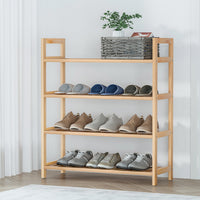 Thumbnail for Artiss 4-tier Shoe Rack 12 Pairs Shoe Storage Weaved Shelves Solid Wood Frame