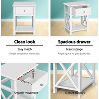 Thumbnail for Bedside Table Coffee Side Cabinet Drawer Wooden White