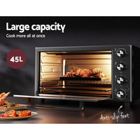 Thumbnail for Devanti Electric Convection Oven Bake Benchtop Rotisserie Grill 45L