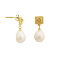 Thumbnail for 4 MM Citrine Stone & 9 MM Freshwater Pearl Vienna Drop Earrings-0