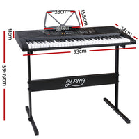 Thumbnail for Alpha 61 Key Lighted Electronic Piano Keyboard LCD Electric w/ Holder Music Stand