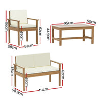 Thumbnail for Gardeon Outdoor Sofa Set 4-Seater Acacia Wood Lounge Setting Table Chairs