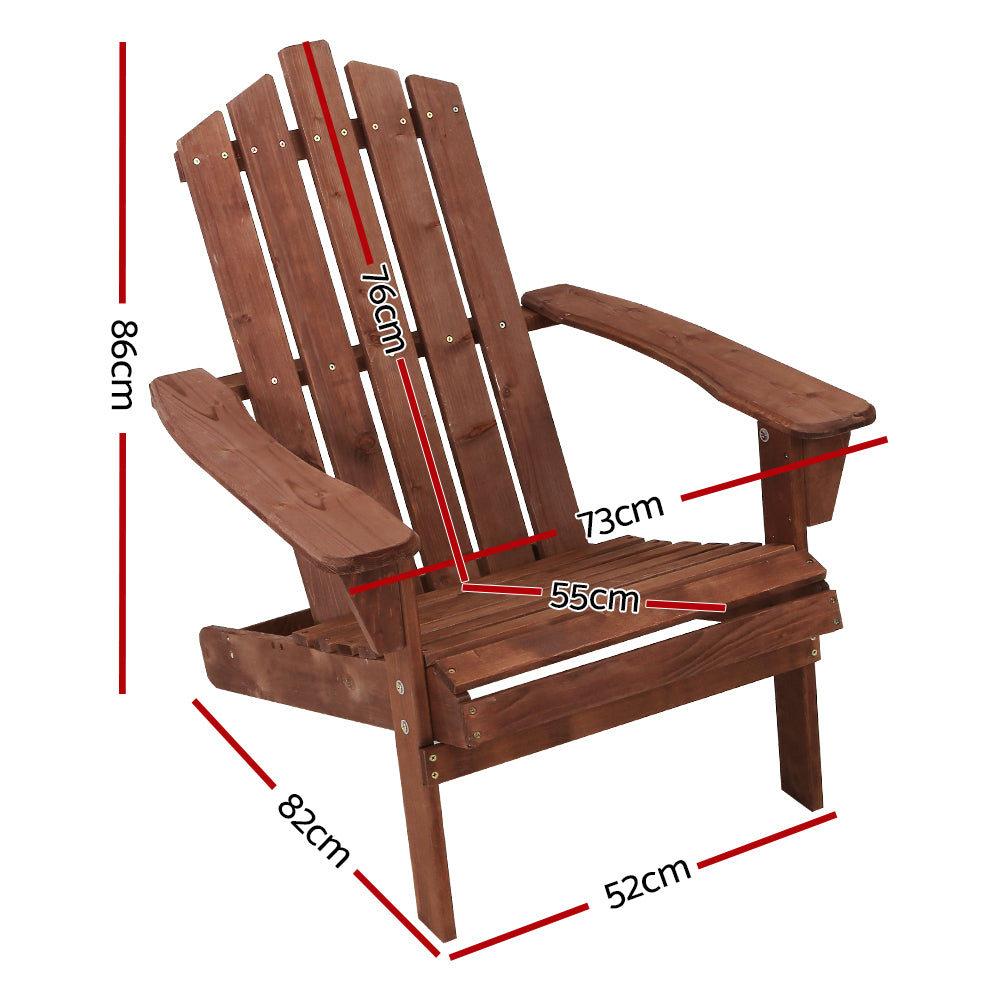 Gardeon Outdoor Sun Lounge Beach Chairs Table Setting Wooden Adirondack Patio Brown Chair