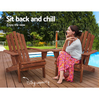 Thumbnail for Gardeon Outdoor Sun Lounge Beach Chairs Table Setting Wooden Adirondack Patio Brown Chair