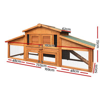 Thumbnail for i.Pet Rabbit Hutch Chicken Coop Wooden Pet Hutch 169cm x 52cm x 72cm