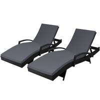 Thumbnail for Gardeon Set of 2 Outdoor Sun Lounge Chair with Cushion - Black