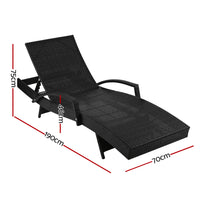 Thumbnail for Gardeon Set of 2 Outdoor Sun Lounge Chair with Cushion - Black