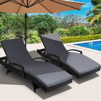 Thumbnail for Gardeon Set of 2 Outdoor Sun Lounge Chair with Cushion - Black