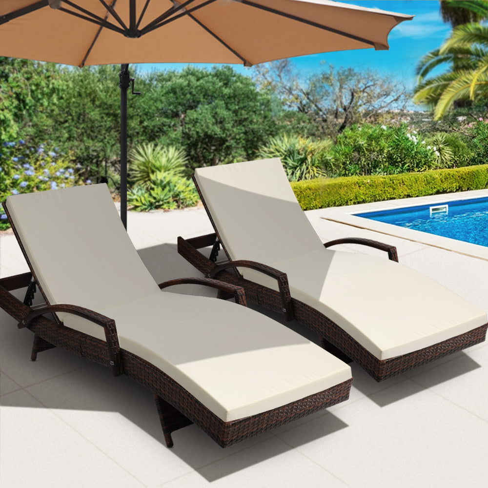 Gardeon Set of 2 Sun Lounge Outdoor Furniture Day Bed Rattan Wicker Lounger Patio