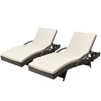 Thumbnail for Gardeon Set of 2 Outdoor Sun Lounge Chair with Cushion- Grey