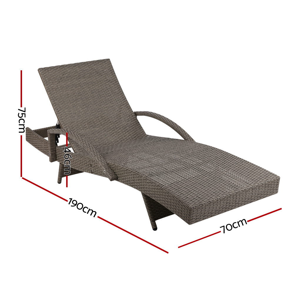 Gardeon Set of 2 Outdoor Sun Lounge Chair with Cushion- Grey