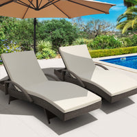 Thumbnail for Gardeon Set of 2 Outdoor Sun Lounge Chair with Cushion- Grey