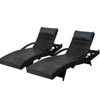 Thumbnail for Gardeon Set of 2 Sun Lounge Outdoor Furniture Wicker Lounger Rattan Day Bed Garden Patio Black