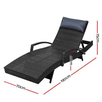 Thumbnail for Gardeon Set of 2 Sun Lounge Outdoor Furniture Wicker Lounger Rattan Day Bed Garden Patio Black