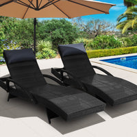 Thumbnail for Gardeon Set of 2 Sun Lounge Outdoor Furniture Wicker Lounger Rattan Day Bed Garden Patio Black