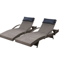 Thumbnail for Gardeon Set of 2 Sun Lounge Outdoor Furniture Wicker Lounger Rattan Day Bed Garden Patio Grey