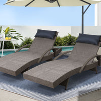 Thumbnail for Gardeon Set of 2 Sun Lounge Outdoor Furniture Wicker Lounger Rattan Day Bed Garden Patio Grey