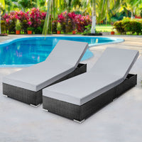 Thumbnail for Gardeon Sun Lounge Wicker Lounger Outdoor Furniture Rattan Garden Day Bed Sofa Black