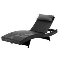 Thumbnail for Gardeon Outdoor Wicker Sun Lounge - Black