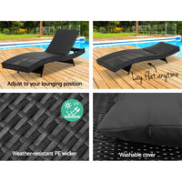 Thumbnail for Gardeon Outdoor Wicker Sun Lounge - Black