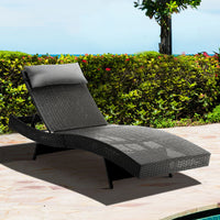 Thumbnail for Gardeon Outdoor Wicker Sun Lounge - Black