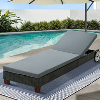 Thumbnail for Gardeon Sun Lounge Wicker Lounger Day Bed Wheel Patio Outdoor Furniture Setting