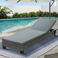 Thumbnail for Gardeon Sun Lounge Wicker Lounger Day Bed Wheel Patio Outdoor Furniture Setting