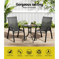 Thumbnail for Gardeon Outdoor Furniture 3PC Table and chairs Stackable Bistro Set Patio Coffee