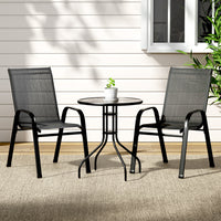 Thumbnail for Gardeon Outdoor Furniture 3PC Table and chairs Stackable Bistro Set Patio Coffee