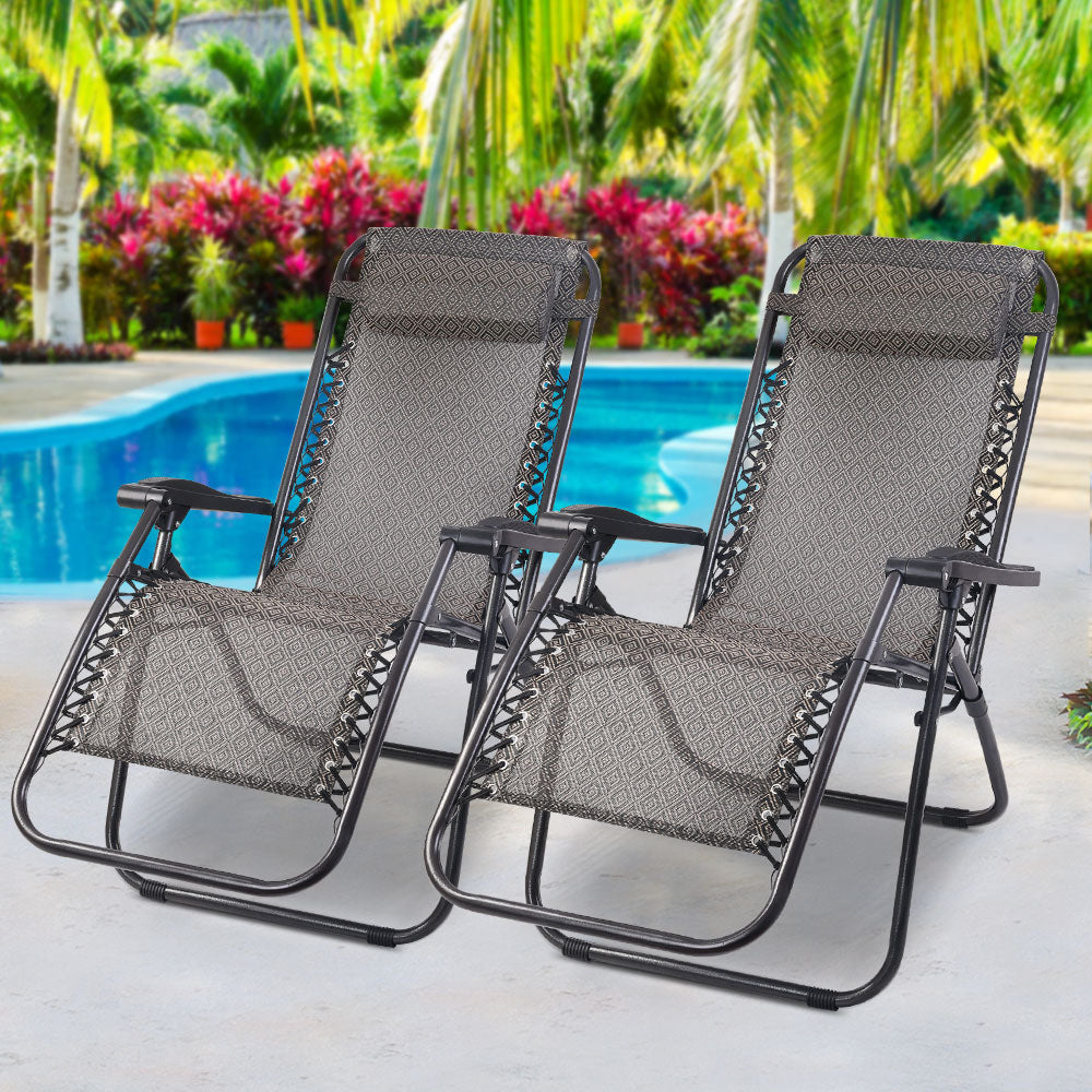 Gardeon Zero Gravity Chair 2PC Reclining Outdoor Sun Lounge Folding Camping