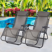 Thumbnail for Gardeon Zero Gravity Chair 2PC Reclining Outdoor Sun Lounge Folding Camping