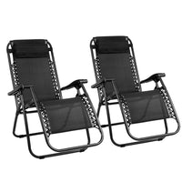 Thumbnail for Gardeon Set of 2 Zero Gravity Chairs Reclining Outdoor Furniture Sun Lounge Folding Camping Lounger Black