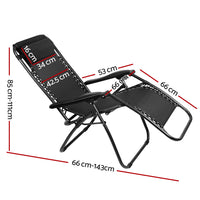 Thumbnail for Gardeon Set of 2 Zero Gravity Chairs Reclining Outdoor Furniture Sun Lounge Folding Camping Lounger Black