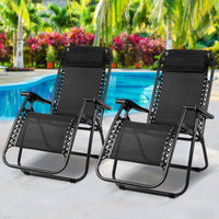 Thumbnail for Gardeon Set of 2 Zero Gravity Chairs Reclining Outdoor Furniture Sun Lounge Folding Camping Lounger Black