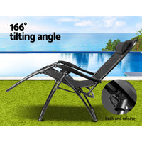 Thumbnail for Gardeon Set of 2 Zero Gravity Chairs Reclining Outdoor Furniture Sun Lounge Folding Camping Lounger Black