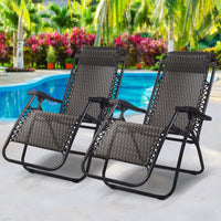 Thumbnail for Gardeon Set of 2 Zero Gravity Chairs Reclining Outdoor Furniture Sun Lounge Folding Camping Lounger Grey