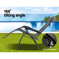 Thumbnail for Gardeon Set of 2 Zero Gravity Chairs Reclining Outdoor Furniture Sun Lounge Folding Camping Lounger Grey