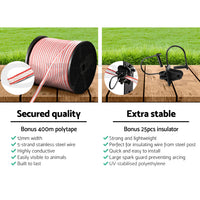 Thumbnail for Giantz Electric Fence Wire 400M Tape Fencing Roll Energiser Poly Stainless Steel