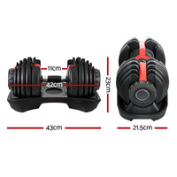 Thumbnail for 24kg Adjustable Dumbbell Dumbbells Weight Plates Home Gym Fitness Exercise