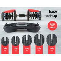 Thumbnail for 24kg Adjustable Dumbbell Dumbbells Weight Plates Home Gym Fitness Exercise