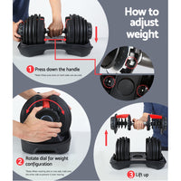 Thumbnail for 24kg Adjustable Dumbbell Dumbbells Weight Plates Home Gym Fitness Exercise