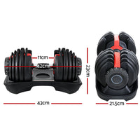 Thumbnail for 2Pcs 24kg Adjustable Dumbbell Weight Dumbbells Plates Home Gym Fitness Exercise