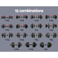 Thumbnail for 2Pcs 24kg Adjustable Dumbbell Weight Dumbbells Plates Home Gym Fitness Exercise