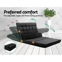 Thumbnail for Artiss Lounge Sofa Bed 2-seater Floor Folding Suede Charcoal