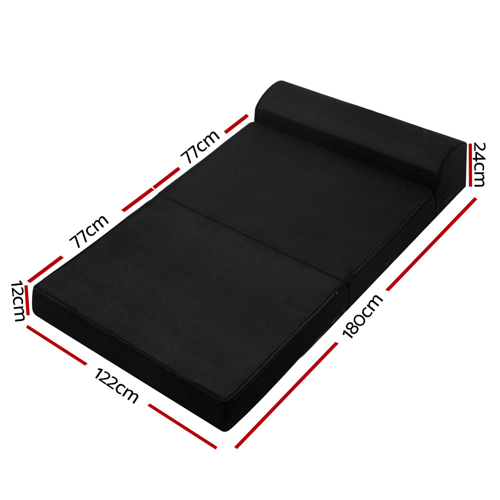 Giselle Bedding Folding Foam Mattress Portable Double Sofa Bed Mat Air Mesh Fabric Black