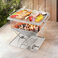 Thumbnail for Grillz Camping Fire Pit BBQ Portable Folding Stainless Steel Stove Outdoor Pits