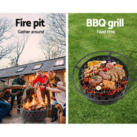 Thumbnail for Fire Pit BBQ Charcoal Grill Ring Portable Outdoor Kitchen Fireplace 32